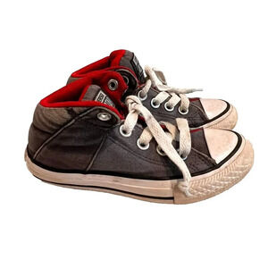 Converse High Top Sneaker All Star Jr Chuck Taylor Gray Red Canvas Lace Up 11.5